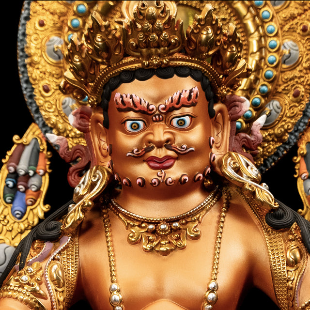 AksharaPadma YELLOW JAMBHALA Buddha Statue-Tibetan Brass Wealth Buddha for Indoor Altar & Prosperity